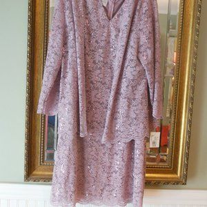 Oleg Cassini Blush Colored Glitter Lace Sheath Dress w/Jacket - Size 18